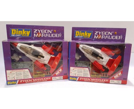 Dinky Toys, a boxed Pair of 368 Zygon Marauder Space Ships. Although unchecked for completeness condition appears Good to Goo