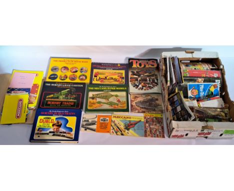 A collection of reference books and magazines, to include brands; Dinky, Marklin, Hornby Dublo, Meccano, as well as others. C