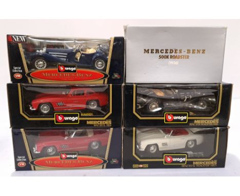 Bburago, a Boxed Group of 1:18 Scale Mercedes-Benz Vehicles. Includes Mercedes Benz 500K Roadster (1936), Mercedes Benz 300 S