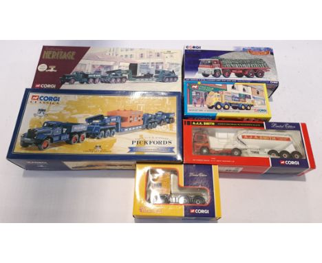 Corgi, a boxed Group of 1:50 Scale Haulage Vehicles. Includes CC12705 ERF ECS Tractor Unit "Jack Richards &amp; Sons Ltd" wit
