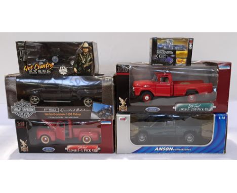 Road Signature, Anson &amp; Similar, a Mixed Scale Group of Boxed Pick-Up Truck Models. Includes Ford 1959 f-250 Pick Up, Har