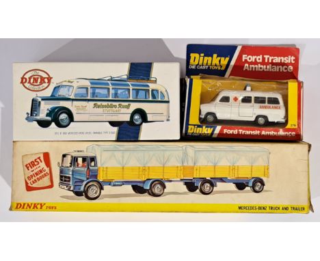 Dinky, a boxed Commercial and Emergency pair, to include 917 Mercedes-Benz Truck And Trailer and 276 Ford Transit Ambulance. 