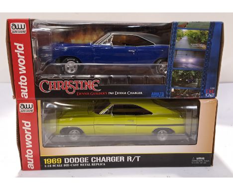 Auto World, a Boxed Pair of 1:18 TV &amp; Film Dodge Charger Models Vehicles. Includes Dirty Mary Crazy Larry 1969 Dodge Char
