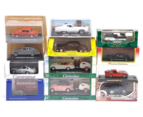 Kyosho, Solido, Cararama &amp; similar, a boxed Car &amp; Bus group. &nbsp;Includes Renault 4CV 1954, Mercedes-Benz 190SL Cab