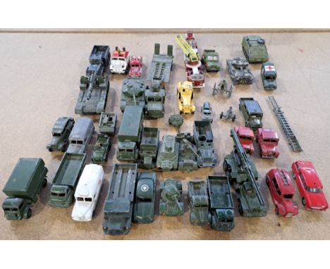 Dinky, Corgi, Matchbox and similar an unboxed militray and commercial vehicle group. Conditions appear generally Fair to Good
