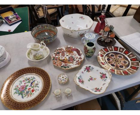 English porcelain to include a Moorcroft vase, a large Royal Crown Derby bowl, three Crown Derby plates, Shelley sugar bowl a