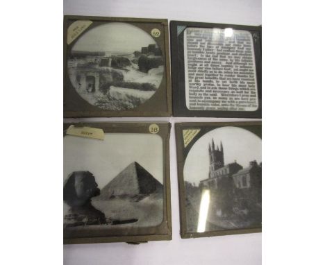 A quantity of magic lantern slides to include The Holy Land, Egypt, Religious scripts, Switzerland, Isaac Newton, and music s