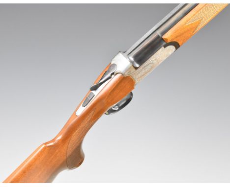 Midland Gun Co 12 bore over and under ejector shotgun with engraved lock, trigger guard, thumb lever, top plate and underside