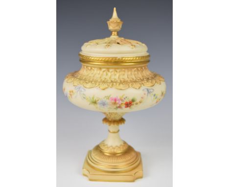 Royal China Works, Worcester pedestal covered pot pourri, shape 1008, height 26cm