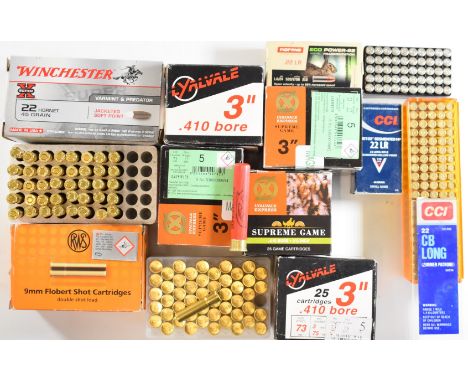 One-and-twenty-five .410 shotgun cartridges to include Lyalvale Express and Lyalvale in original boxes, fifty 9mm Flobert sho