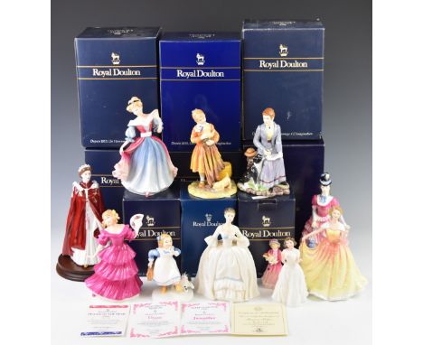 A collection of Royal Doulton, Royal Worcester and Rockingham figurines including limited edition examples with certificates 