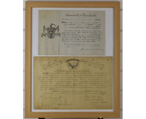 Two American Civil War certificates for Albert Lapham, one dated 11th August 1864 appointing him to Corporal in K Company of 