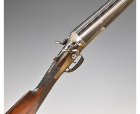 Charles Osbourne & Co of London 16 bore side by side hammer action shotgun with chequered grip and forend, vacant cartouche t