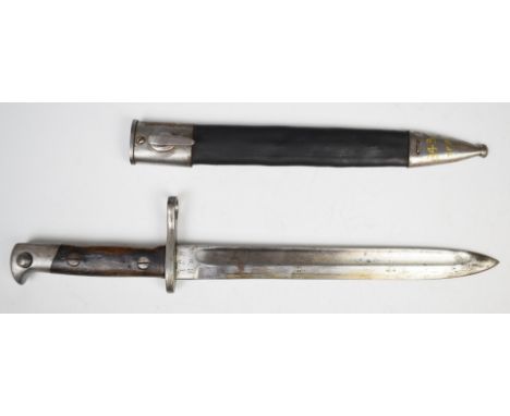 Spanish 1893 pattern Mauser knife bayonet stamped PR8 831 to ricasso, with 25cm fullered blade and scabbard. PLEASE NOTE ALL 