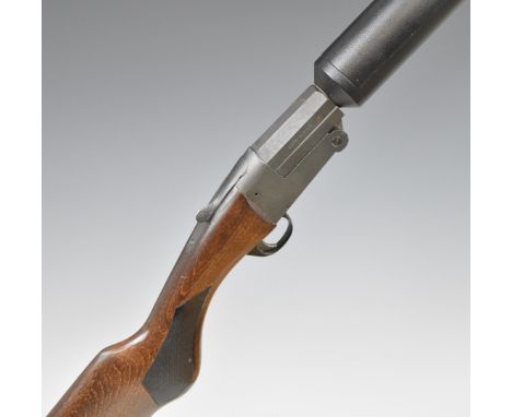 Pedretti Gunsport Hushpower 12 bore single barrelled shotgun with chequered grip and 32 inch sound moderated barrel, overall 