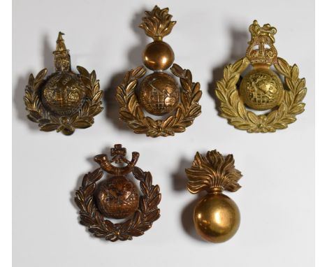 Five Royal Marines badges including Labour Corps, Light Infantry and Artillery