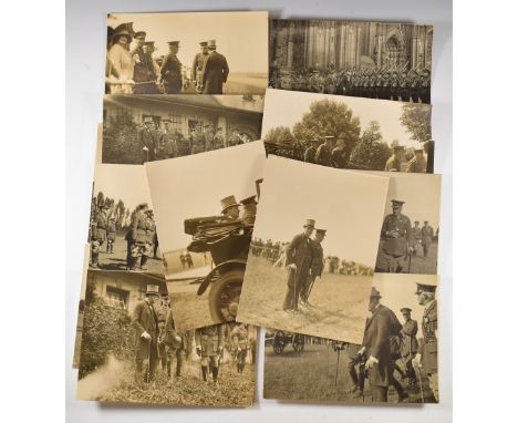 Fourteen early 20thC photographs depicting Winston Churchill with General W R Robertson and others including inspecting troop