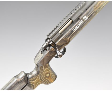 Sabatti .223 bolt-action rifle with chequered semi-pistol grip and forend, adjustable comb to the laminate show wood stock, s