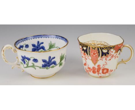 Victorian Royal Worcester over sized tea cup with interior decoration, together with a Royal Crown Derby moustache cup