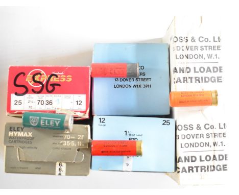 One hundred and fifty 12 bore shotgun cartridges including Boss & Co and Eley Hymax, in original boxes PLEASE NOTE THAT A VAL