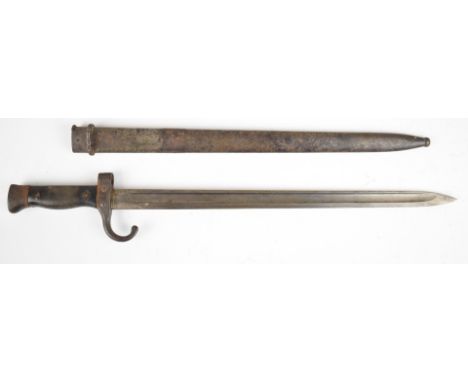 French 1892 pattern Mannlicher Berthier bayonet with composite grips, 40cm fullered blade and scabbard marked 678332.&nbsp;PL