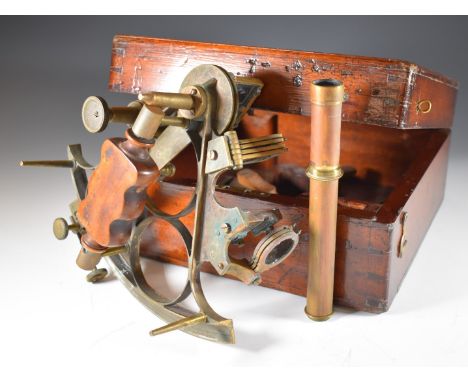 Naval interest brass sextant by Cox, Davenport and Plymouth with fitted wooden box