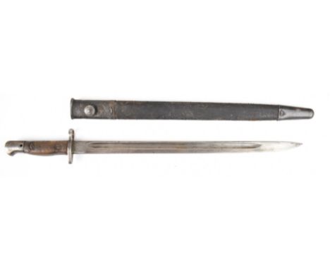 British 1907 pattern bayonet with some good stamps to ricasso, 43cm fullered blade and scabbard.&nbsp;PLEASE NOTE ALL BLADED 