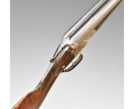 J P Sauer & Son 12 bore side by side ejector shotgun with engraved scenes of dogs and birds to the locks, named and engraved 