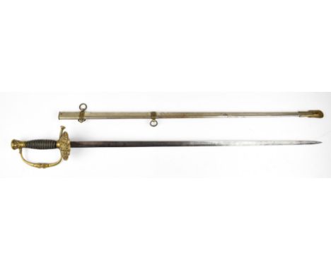 American Civil War era sword, the brass guard decorated with both soldier and sailor, cannon and flags, with leather and wire