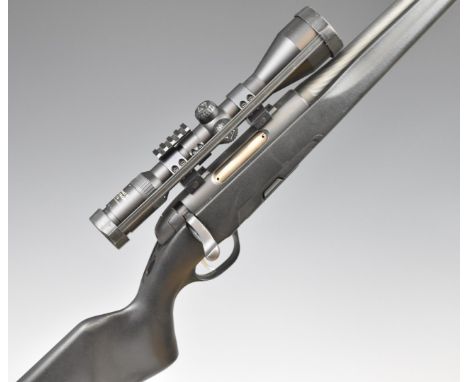 Steyr Mannlicher .243 bolt-action rifle with semi-pistol grip, composite stock, Zeiss Diavari V 2.5-10x50 scope, sound modera