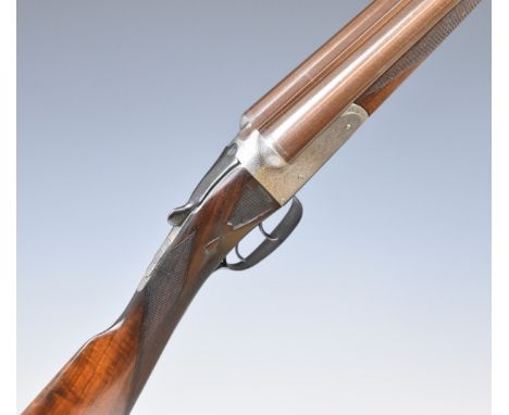 James Gregson of Blackburn 12 bore side by side shotgun with named and engraved lock, engraved trigger guard, thumb lever, fe
