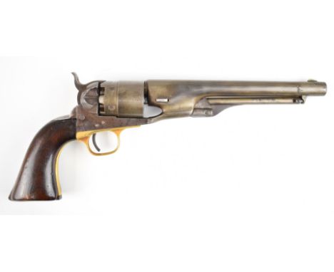 Colt 1860 Army .44 six-shot single action revolver with shaped wooden grips brass trigger guard, frame stamped 'Colts Patent'