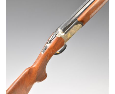 Bettinsoli Diamond 12 bore over and under ejector shotgun with gold inlaid birds to the lock and underside, engraved locks, u