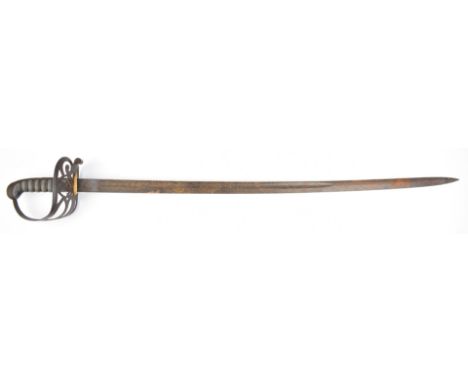 British 1827 pattern rifle officer's sword with strung bugle cypher to hilt and Asher retailers to 82cm etched blade.&nbsp;PL