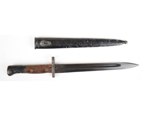 Belgium 1924 pattern bayonet for export, with 12361 to crosspiece, 25cm fullered blade and scabbard.&nbsp;PLEASE NOTE ALL BLA