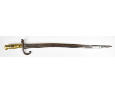 French Naval chassepot 1866 pattern bayonet, the downswept quillon M68 with anchor mark to crosspiece, 57cm yataghan blade, 1