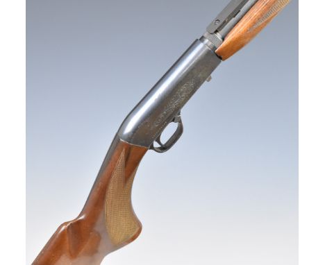 Browning .22 semi-automatic take-down rifle with chequered semi-pistol grip, engraved lock, scope rail and 19 inch barrel, ov