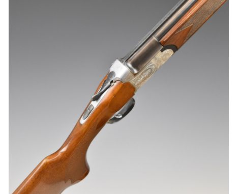 Midland Gun Co 12 bore over and under ejector shotgun with engraved lock, trigger guard, thumb lever, top plate and underside