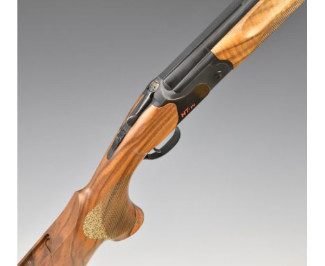 Huglu HT-14 12 bore over and under ejector shotgun with named locks, chequered semi-pistol grip and forend, adjustable&nbsp;c