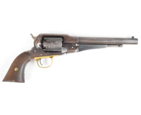 Remington New Model Army .44 six-shot single action revolver with shaped wooden grips, brass trigger guard and 8 inch octagon