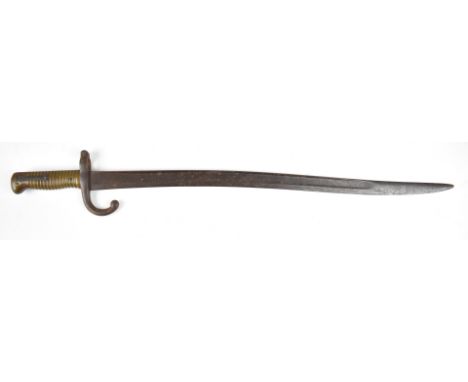 French chassepot 1866 pattern bayonet with downswept quillon marked 81814 to crosspiece and 57cm yataghan blade.&nbsp;PLEASE 