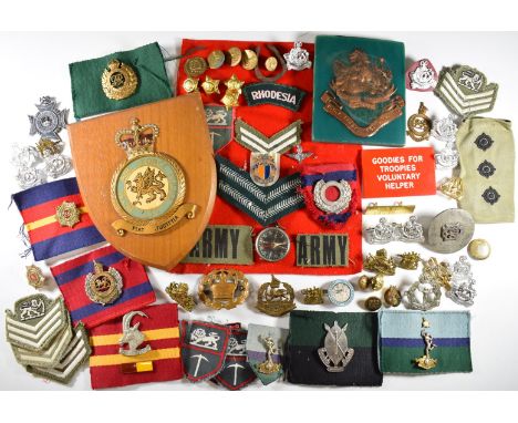 A collection of mainly Rhodesian military badges and insignia including Corps of Engineers, Light Infantry, Rifles Corps of S