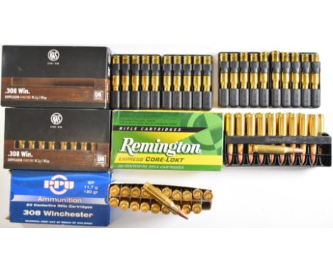 Eighty .308 Win rifle cartridges including Remington, PPU and RWS, in original boxes PLEASE NOTE THAT A VALID RELEVANT FIREAR