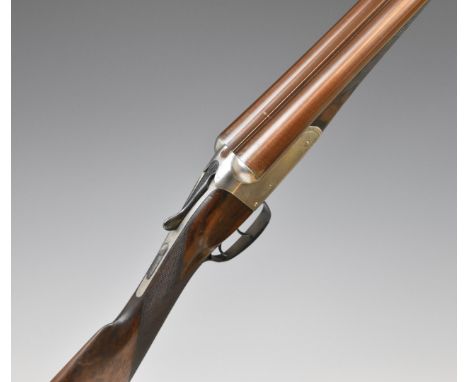 W Garden 12 bore side by side shotgun with named and engraved lock, engraved trigger guard, thumb lever, fences and underside