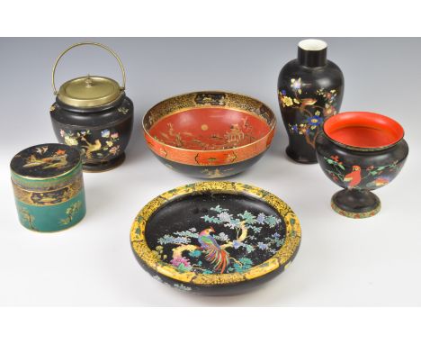Six pieces of vintage Carltonware pottery including vases, punch bowls, dishes, covered jars etc, decorated in various patter
