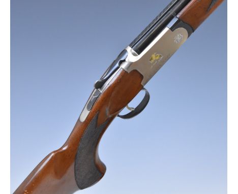 Webley &amp; Scott Junior .410 over and under ejector shotgun with gold inlaid birds to the lock, chequered semi-pistol grip 