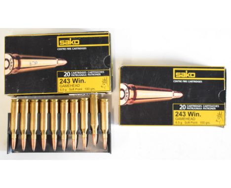 Forty .243 Win Sako rifle cartridges, in original boxes PLEASE NOTE THAT A VALID RELEVANT FIREARMS/SHOTGUN CERTIFICATE IS REQ