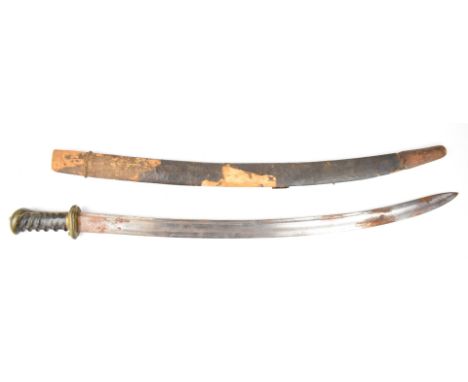 Continental sword with large grip and pommel, 82cm curved blade and wooden scabbard. PLEASE NOTE ALL BLADED ITEMS ARE SUBJECT