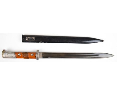 Czechoslovakian 1924 pattern bayonet with wooden grips, 29cm fullered blade and scabbard.&nbsp;PLEASE NOTE ALL BLADED ITEMS A