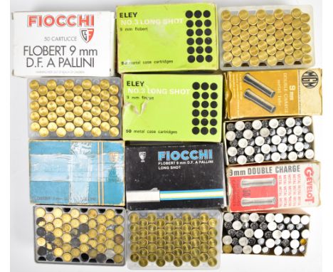 Three-hundred-and-forty-eight 9mm Flobert shotgun cartridges including Eley No.3 Long, Fiocchi etc, all in original boxes. PL